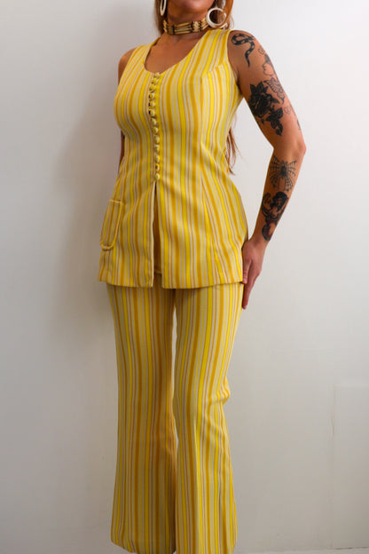 Yellow Toned Pinstriped Two Piece