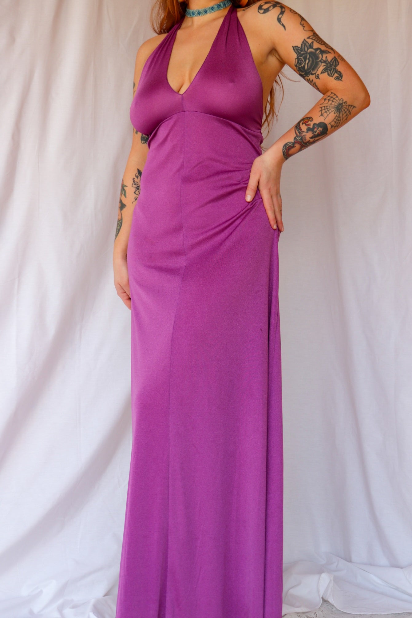 70s Purple Halter Maxi