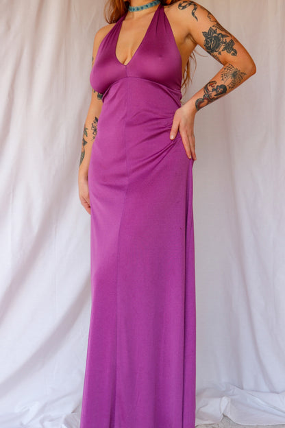 70s Purple Halter Maxi