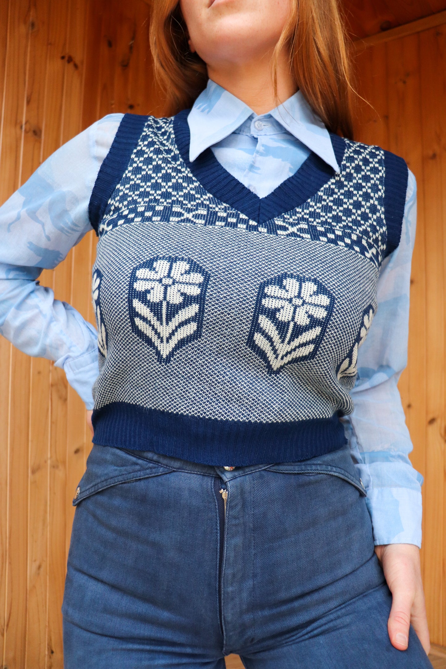70s Floral Knit Vest