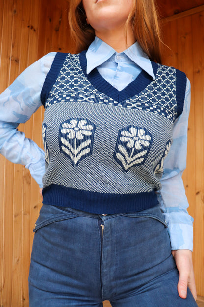 70s Floral Knit Vest
