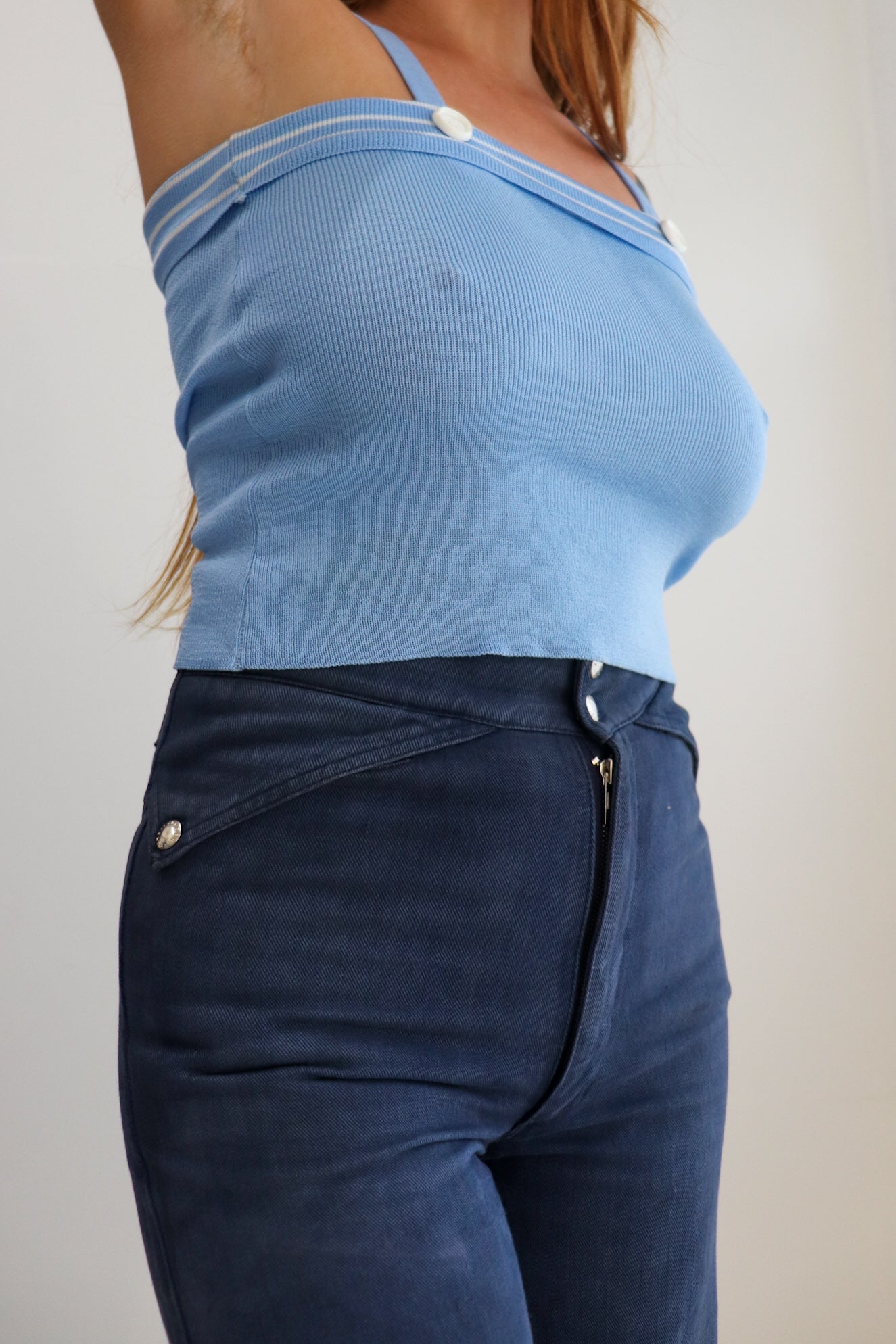 70s Baby Blue Knit Crop