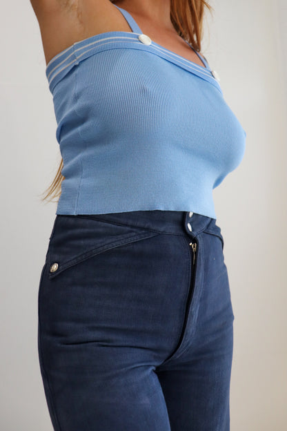 70s Baby Blue Knit Crop