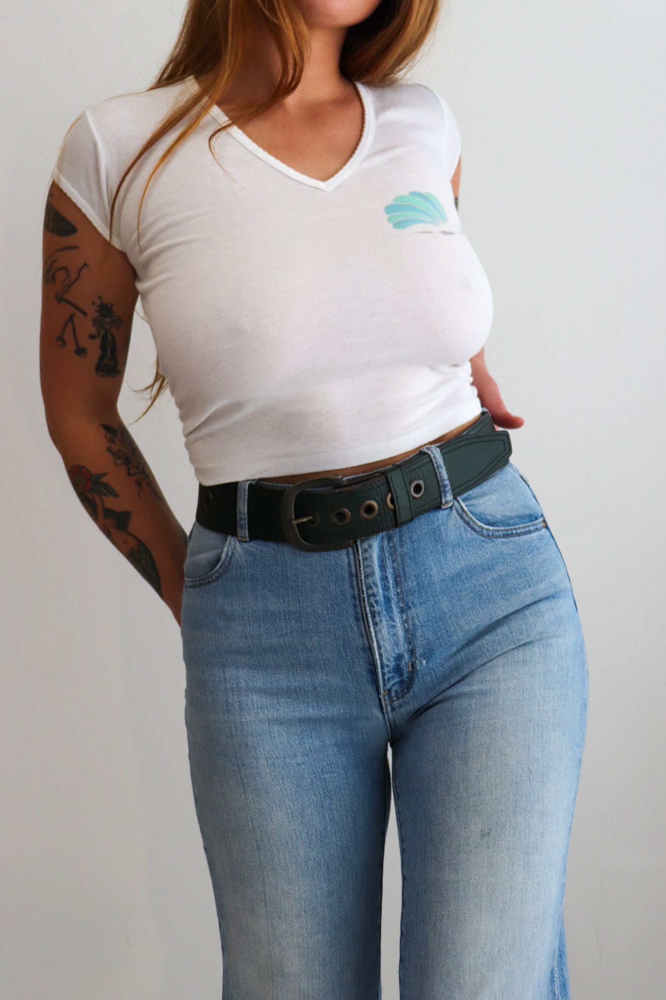70s Green Leather Belt