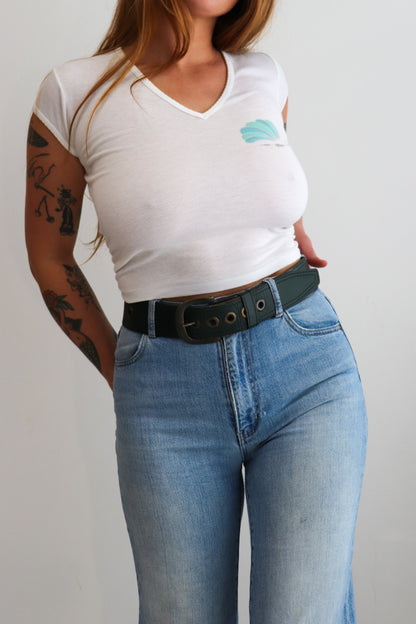 70s Green Leather Belt