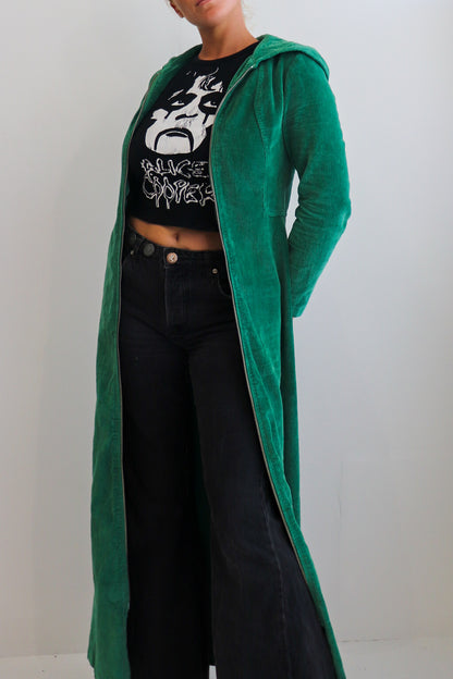 70s Green Corduroy Hooded Dress