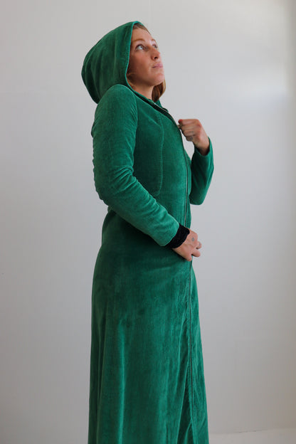 70s Green Corduroy Hooded Dress