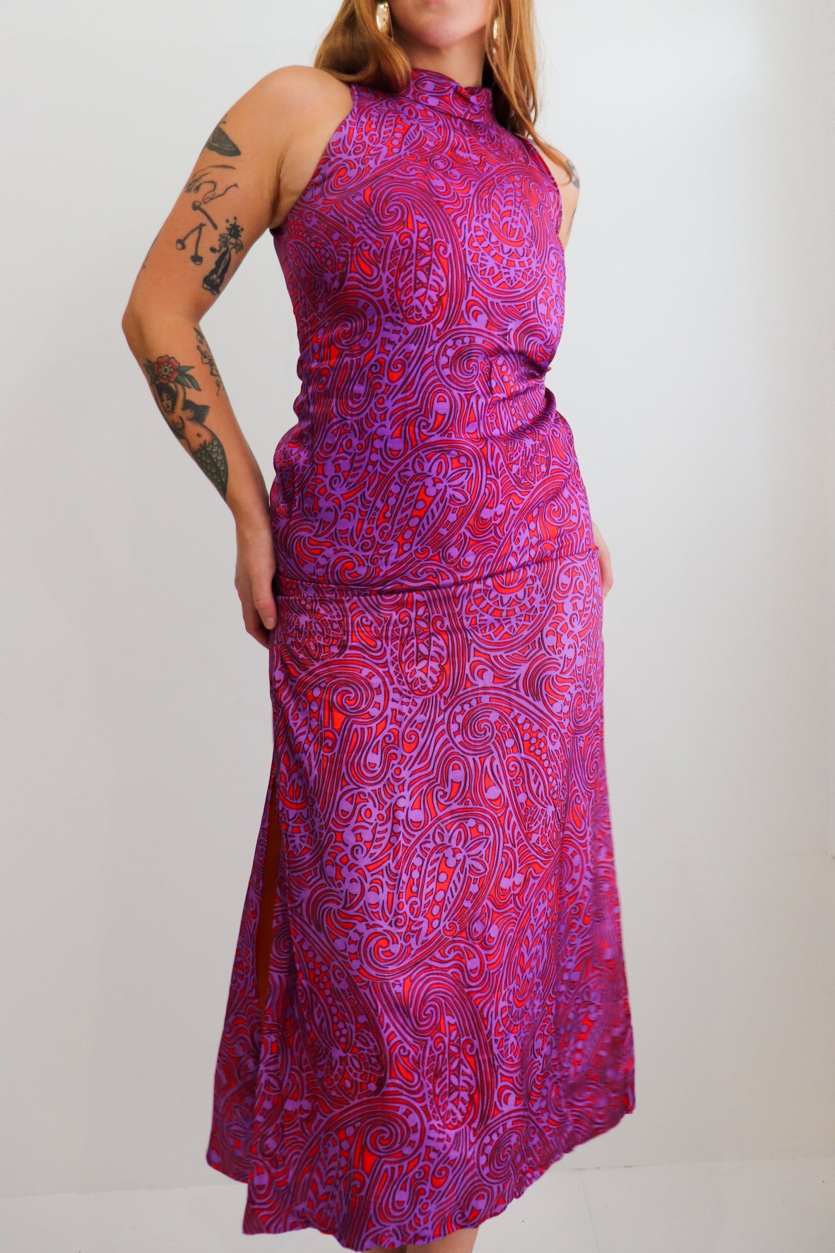 Purple & Orange Psychedelic Split Midi Dress