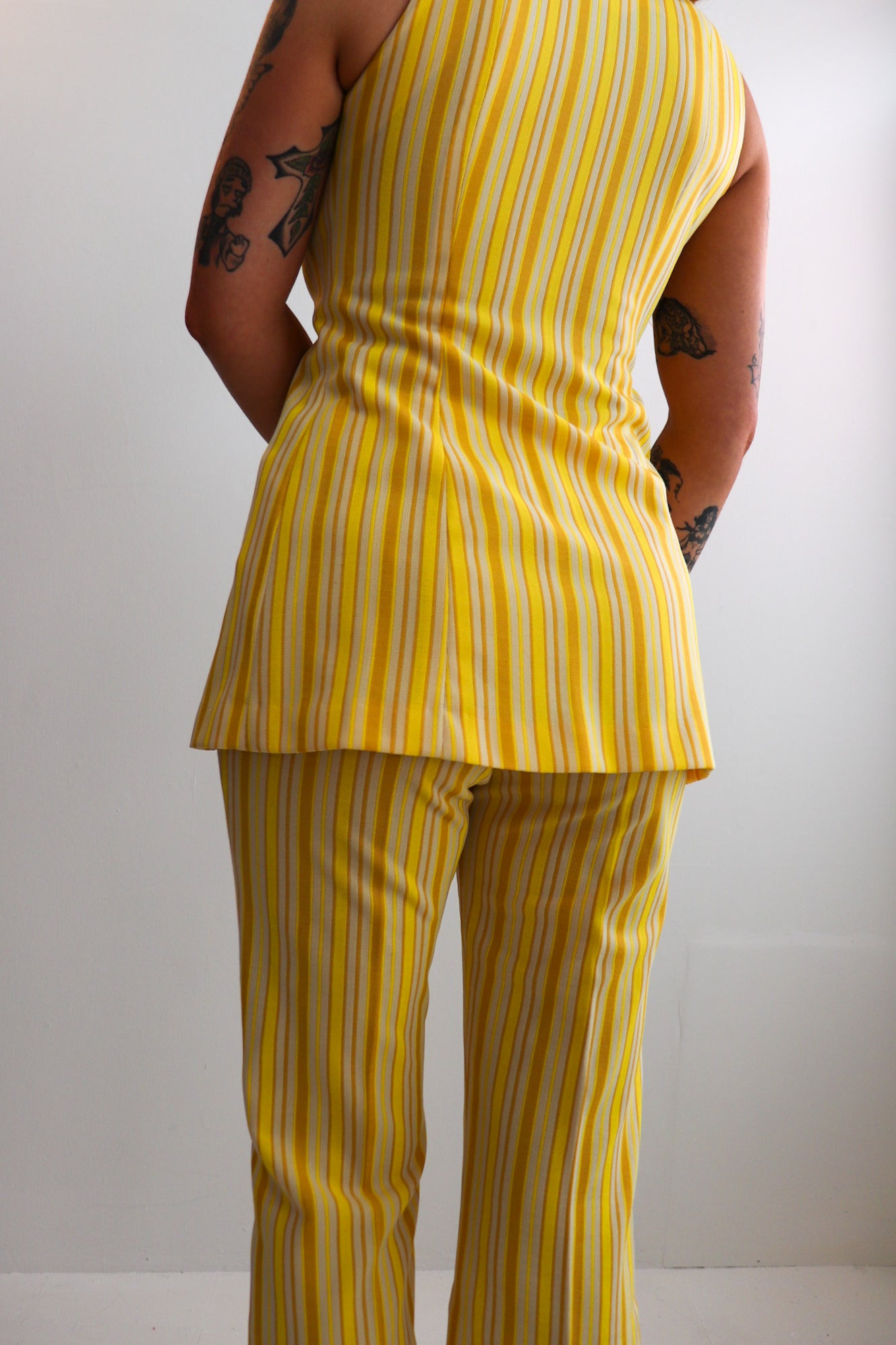 Yellow Toned Pinstriped Two Piece