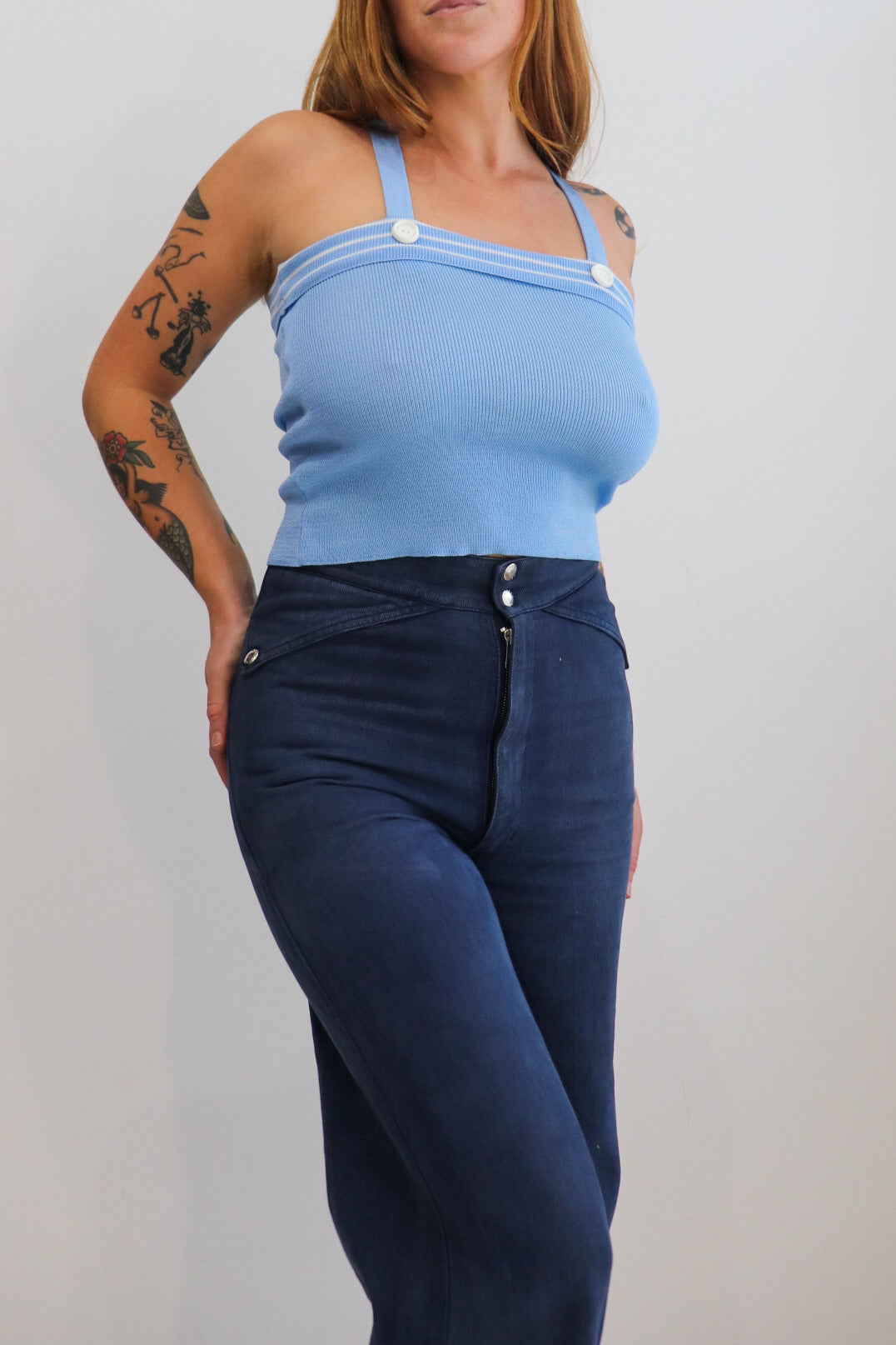 70s Baby Blue Knit Crop