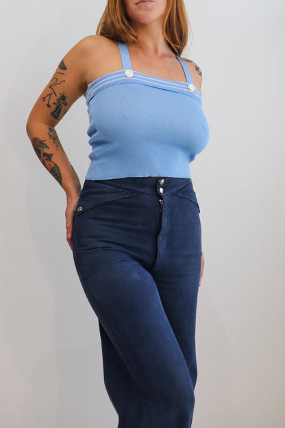 70s Baby Blue Knit Crop