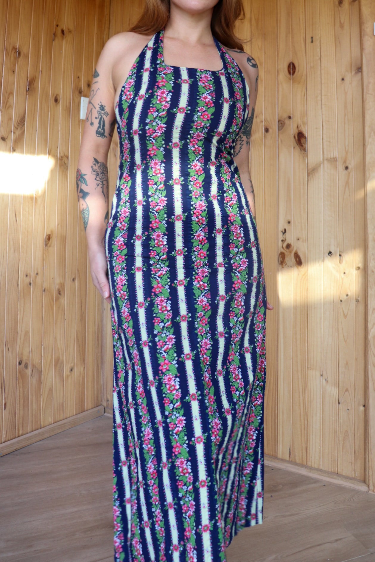 70s Floral Halter Maxi