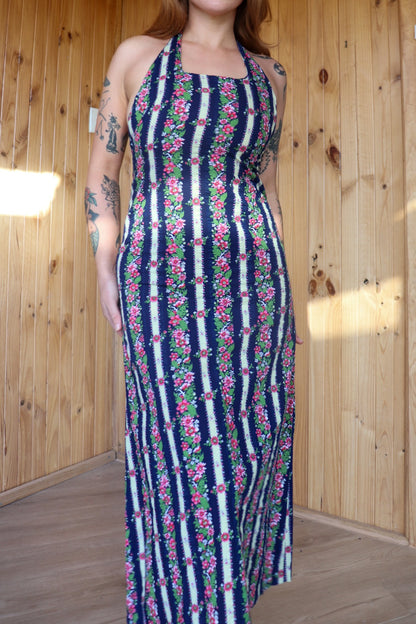 70s Floral Halter Maxi