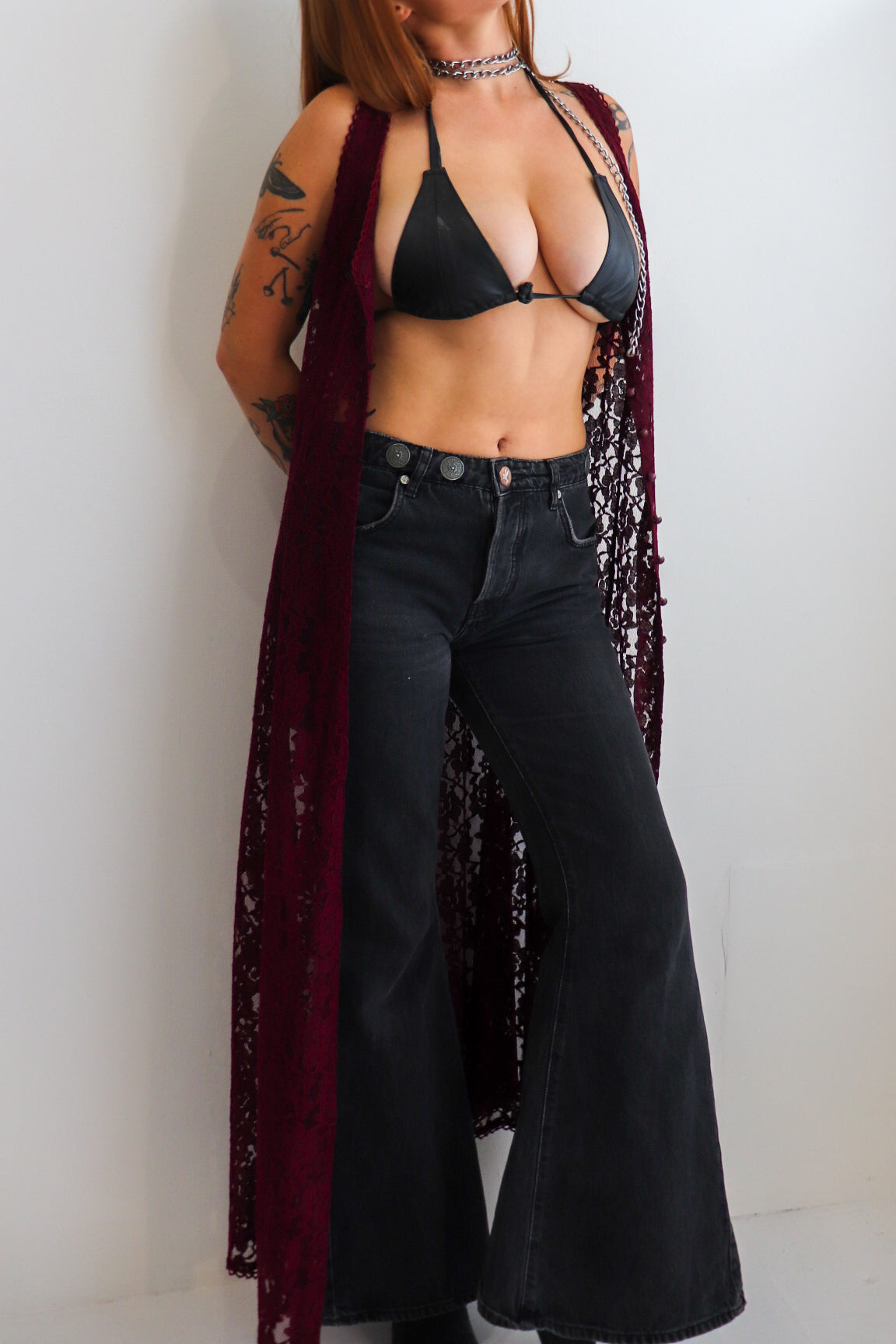 90s Burgundy Lace Duster