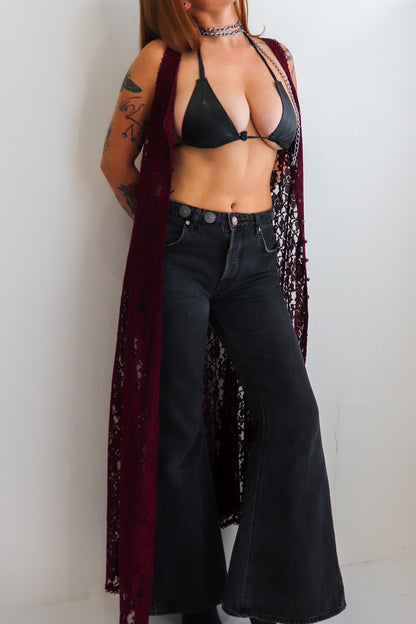 90s Burgundy Lace Duster