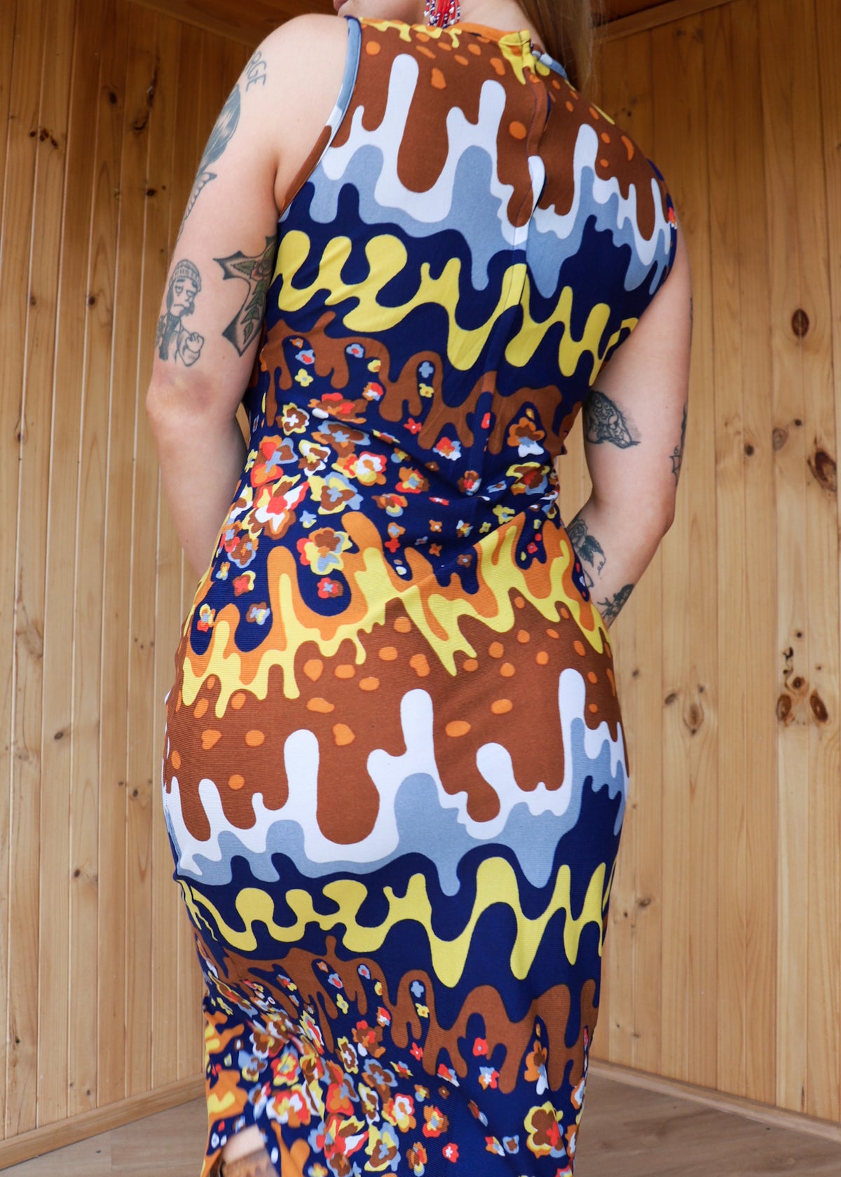 70s Psychedelic Drip Maxi Dress