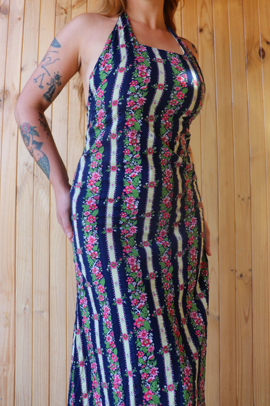 70s Floral Halter Maxi