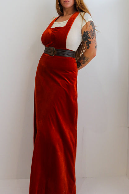 70s Velvet Pinafore Maxi Dress