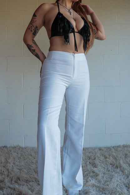 60s Mid Rise White Flares