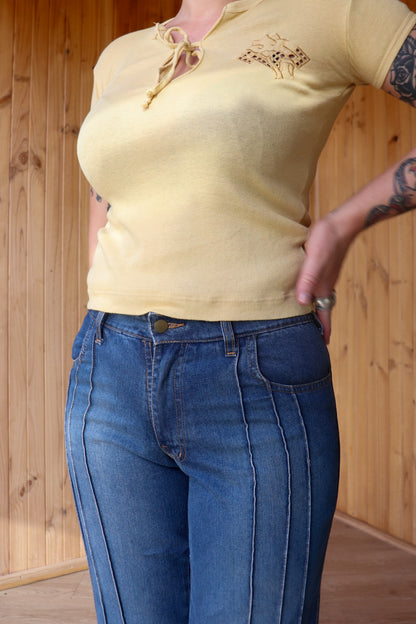 Mid Rise Pleated Flares