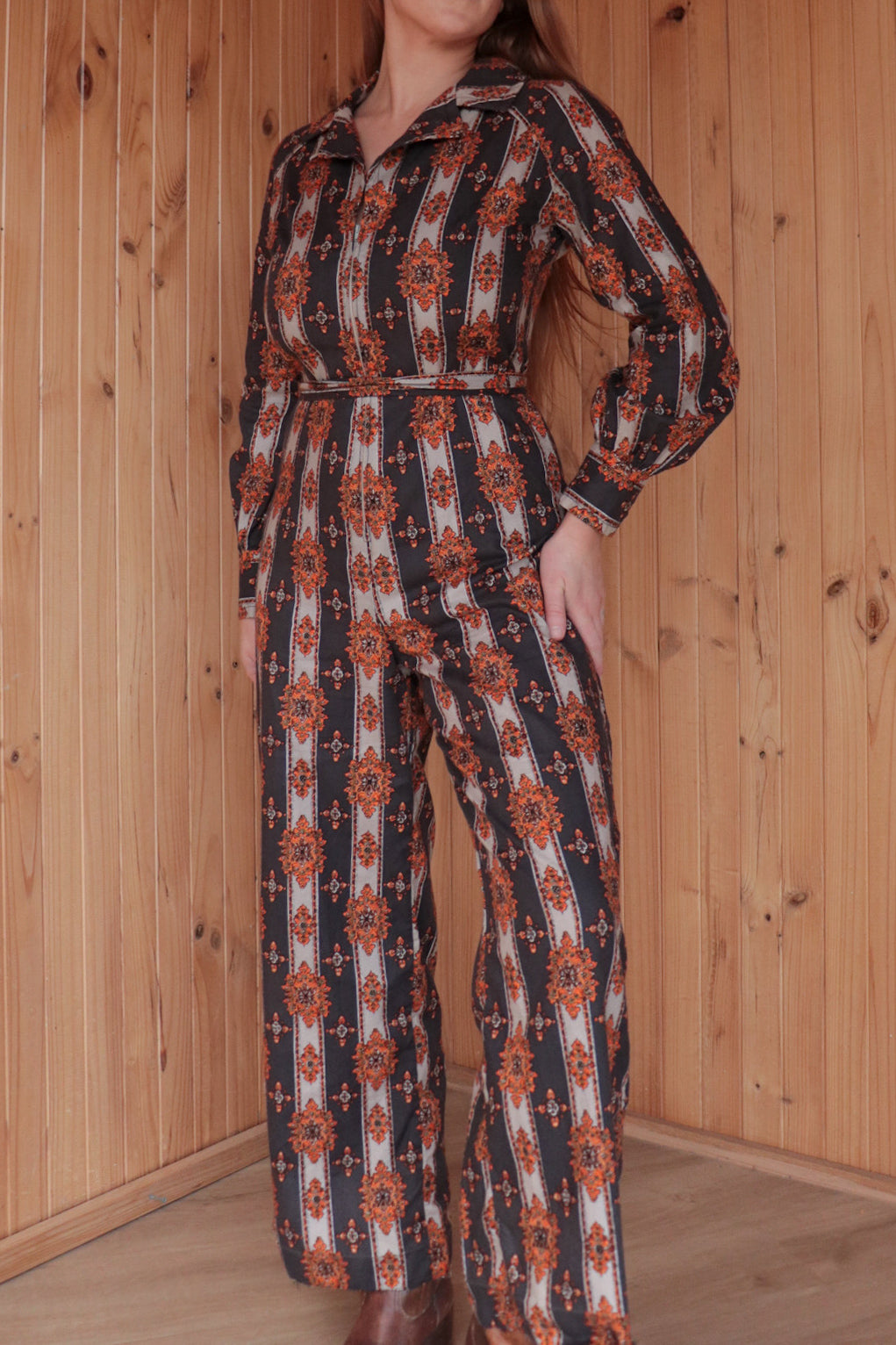 Orange Patterned Jumpsuit