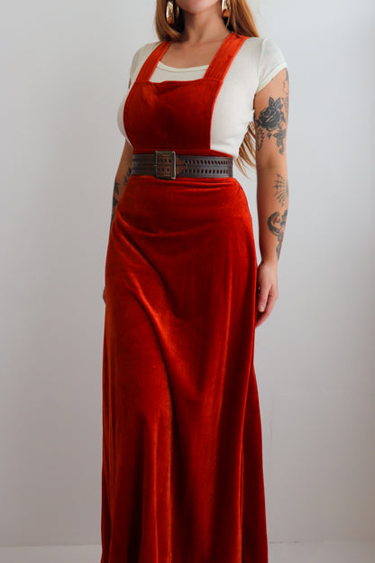 70s Velvet Pinafore Maxi Dress