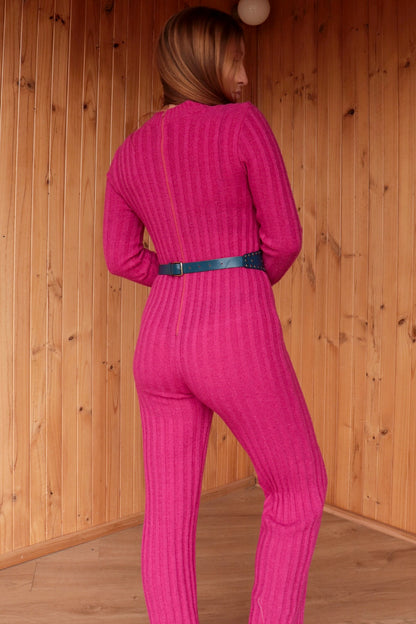 60s Pink Knit Flared Jumpsuit