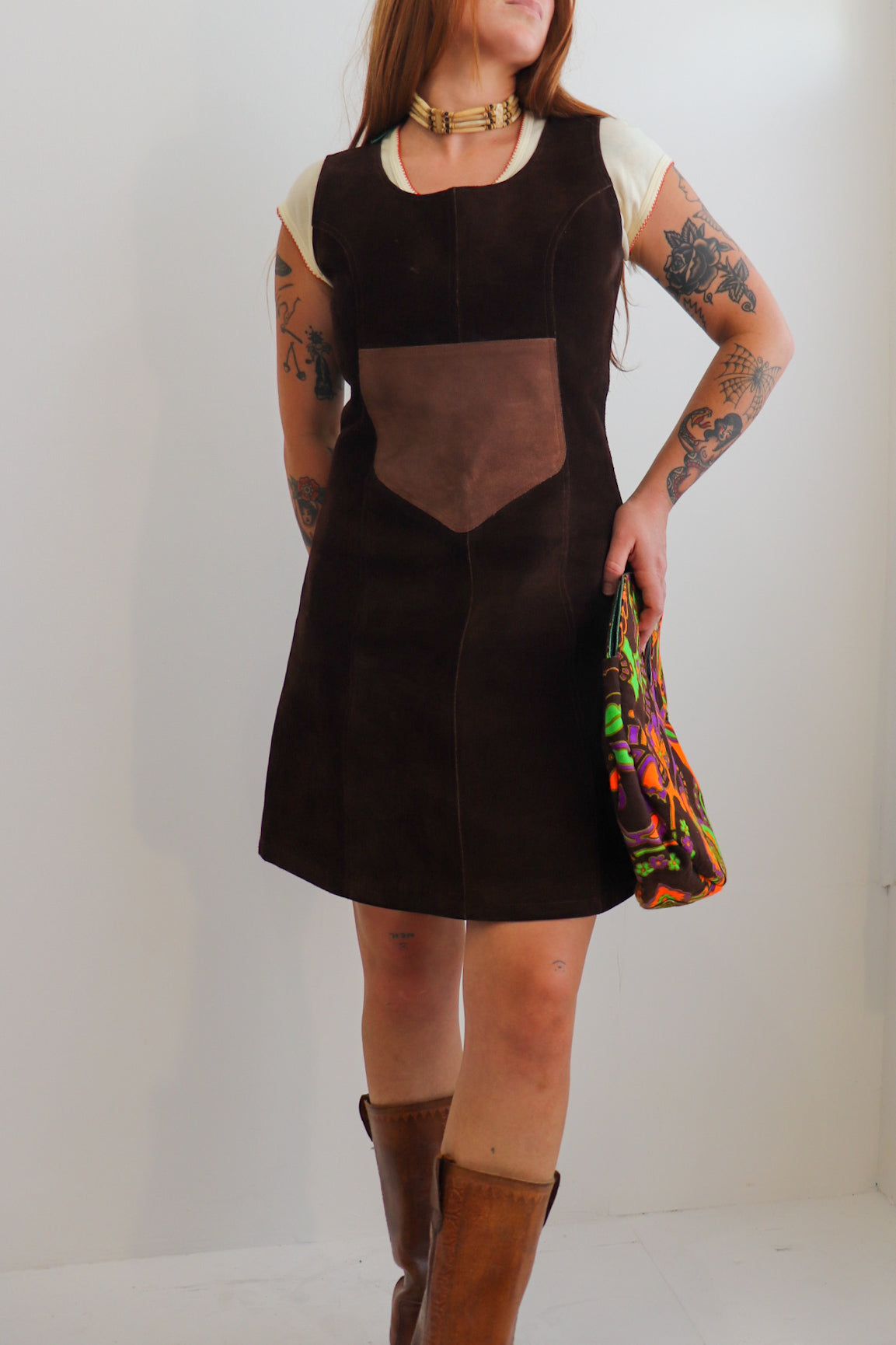 70s Suede Midi Pinafore