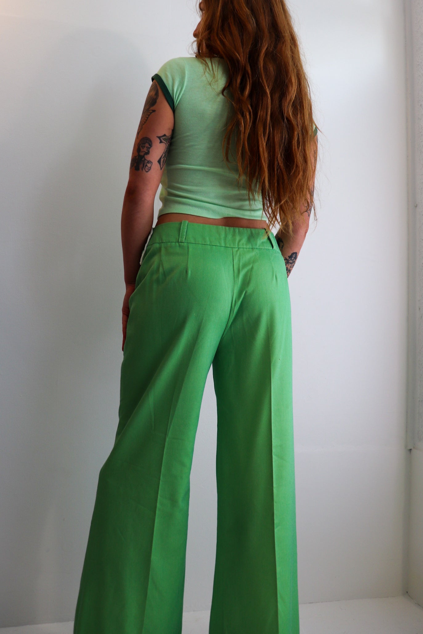 Wash Green Mid Rise Flares