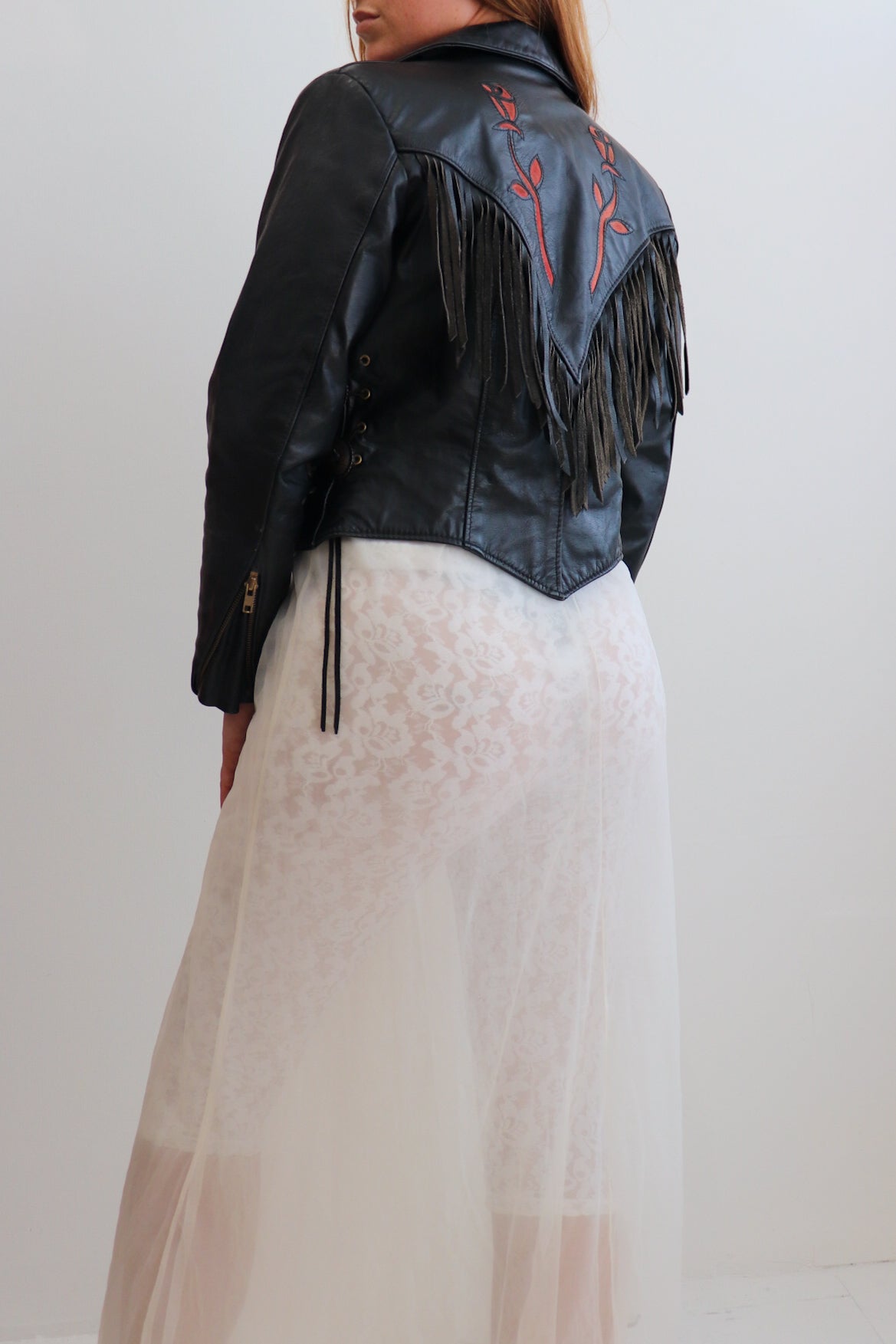 90s Rose Fringe Leather Jacket