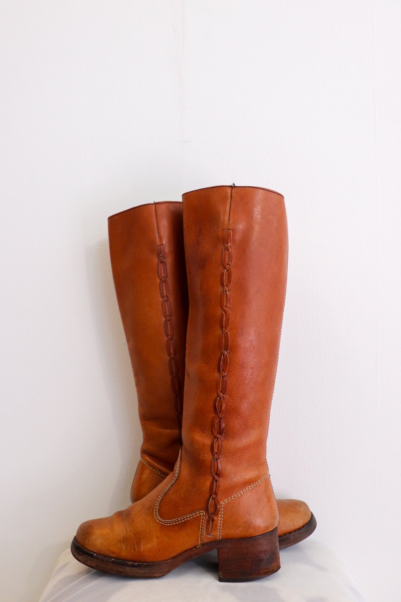 1970s Tan Braided Knee High Boots
