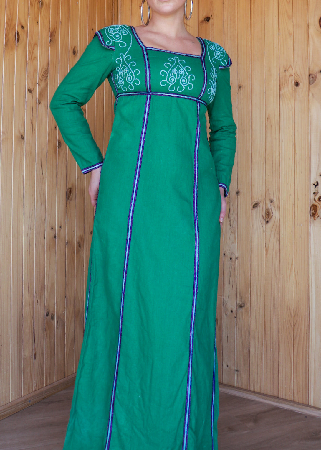 Green Embroidered Prairie Dress