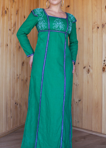 Green Embroidered Prairie Dress
