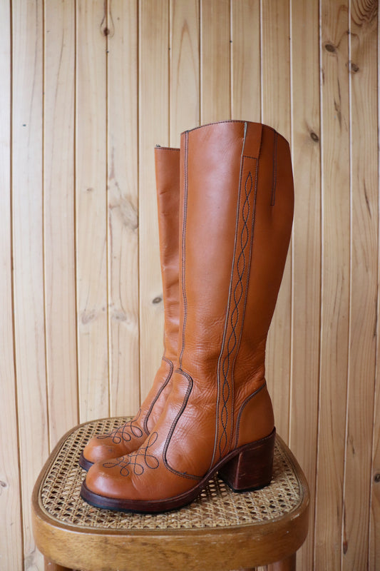 70s Patterned Leather Campus Boots