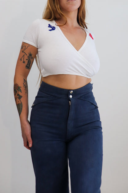 70s Anchor Tie Up Crop