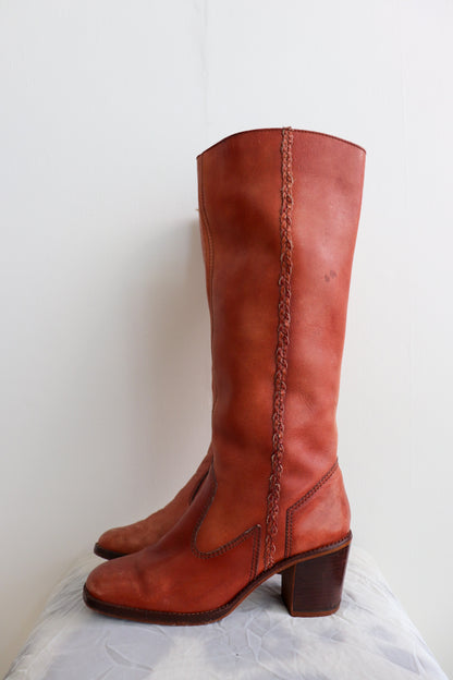 Blush Red Knee High Leather Boots