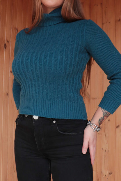 70s Blue Knit Turtleneck