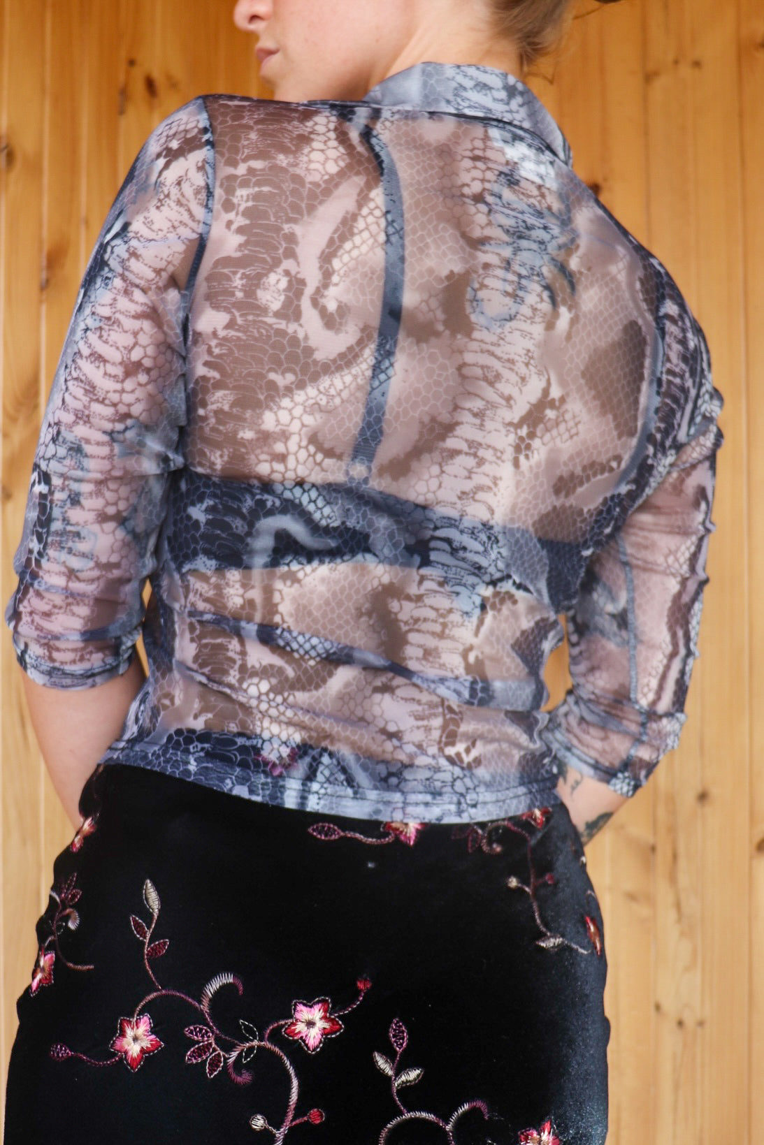 90s Sheer Reptile Print Blouse