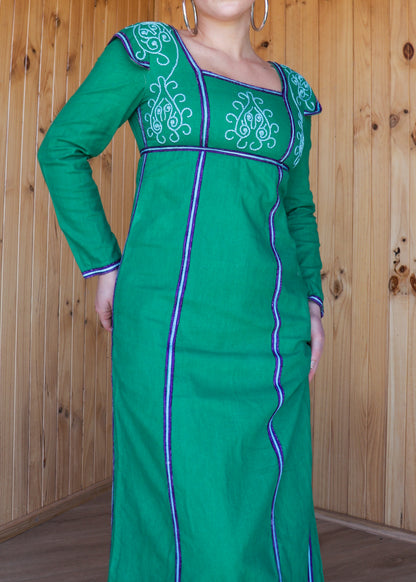 Green Embroidered Prairie Dress