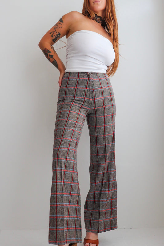 High Rise Tartan Wool Flares