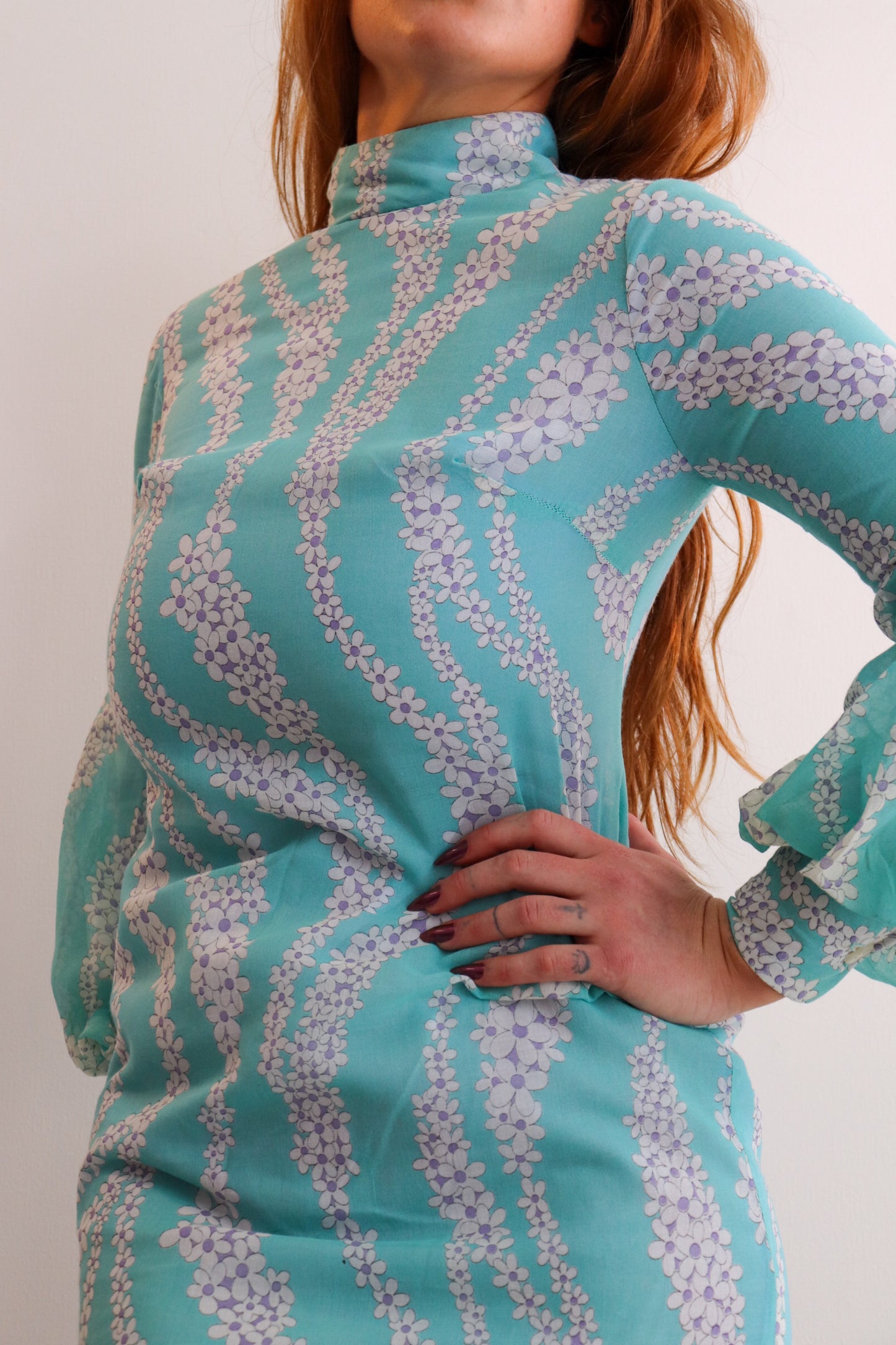 Blue Balloon Sleeve Mini Dress