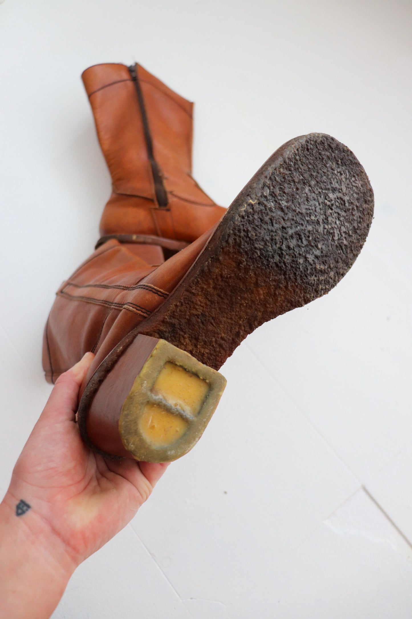 Leather Mid Calf Cowboy Boots