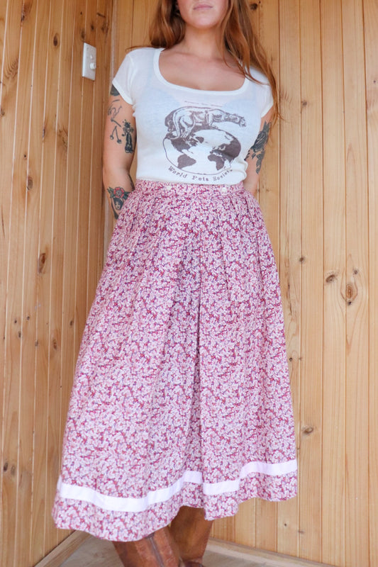 Red Floral Prairie Midi Skirt