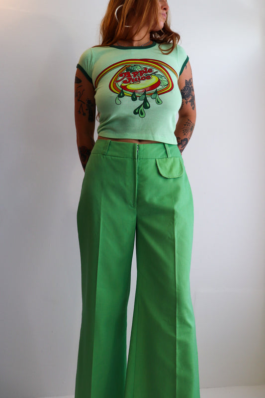 Wash Green Mid Rise Flares
