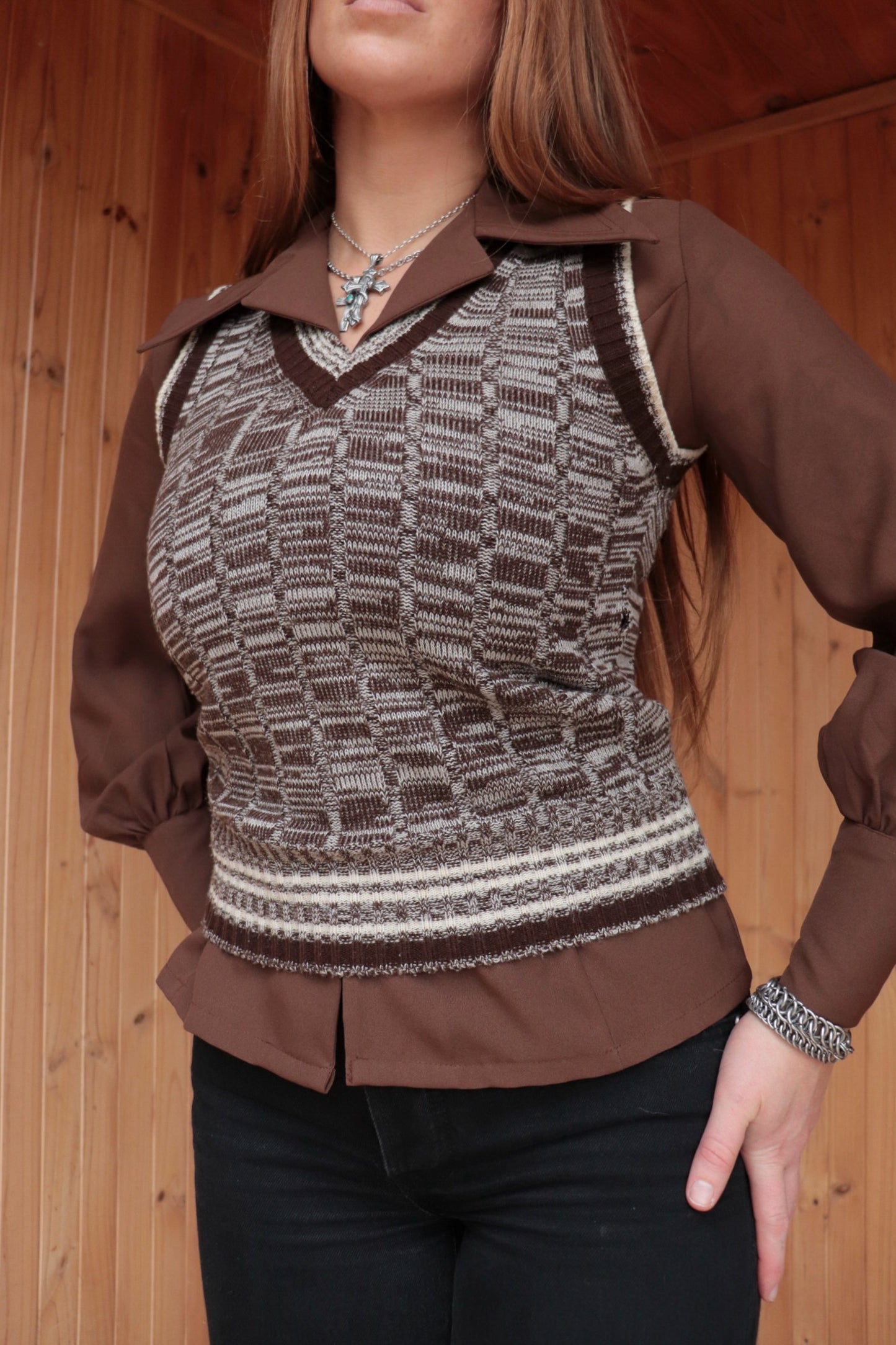 Brown Toned Knit Vest