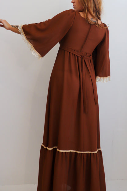 70s Brown Lace Trim Prairie