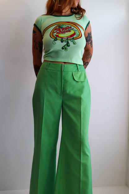 Wash Green Mid Rise Flares