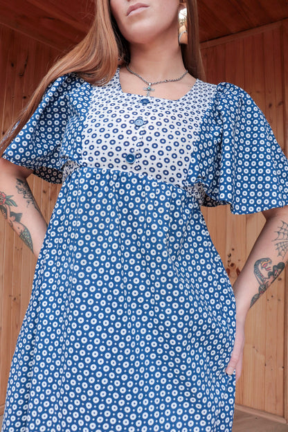 70s Blue & White Prairie Maxi