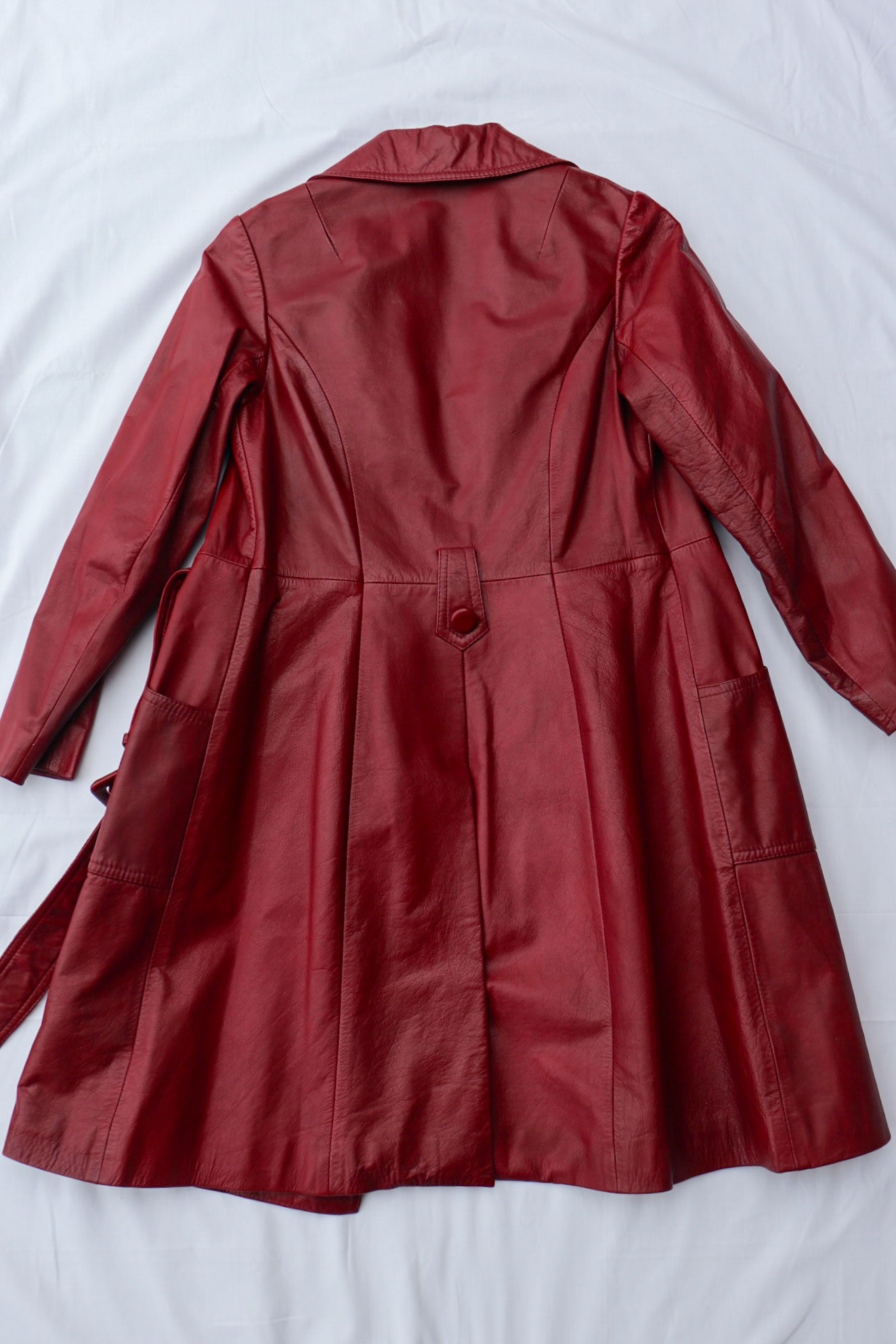 70s Burgundy Leather Trench Coat