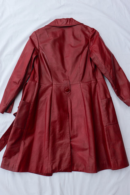 70s Burgundy Leather Trench Coat